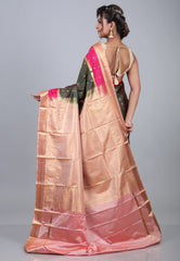 Cross Brown Kanjivaram Silk Saree with Blouse Piece - Adi Akshoy & Co.