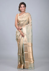 Cross Golden Pure Tissue Katan Silk Saree with Blouse Piece - Adi Akshoy & Co.