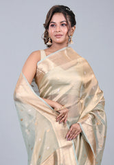 Cross Golden Pure Tissue Katan Silk Saree with Blouse Piece - Adi Akshoy & Co.
