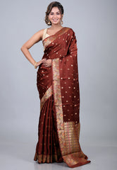 Maroon Mashru Silk Saree with Blouse Piece - Adi Akshoy & Co.