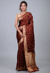 Maroon Mashru Silk Saree with Blouse Piece - Adi Akshoy & Co.