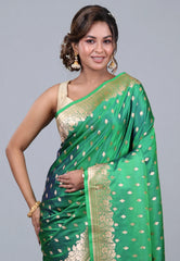 Cross Green Wedding Banarasi Silk Saree with Blouse Piece - Adi Akshoy & Co.