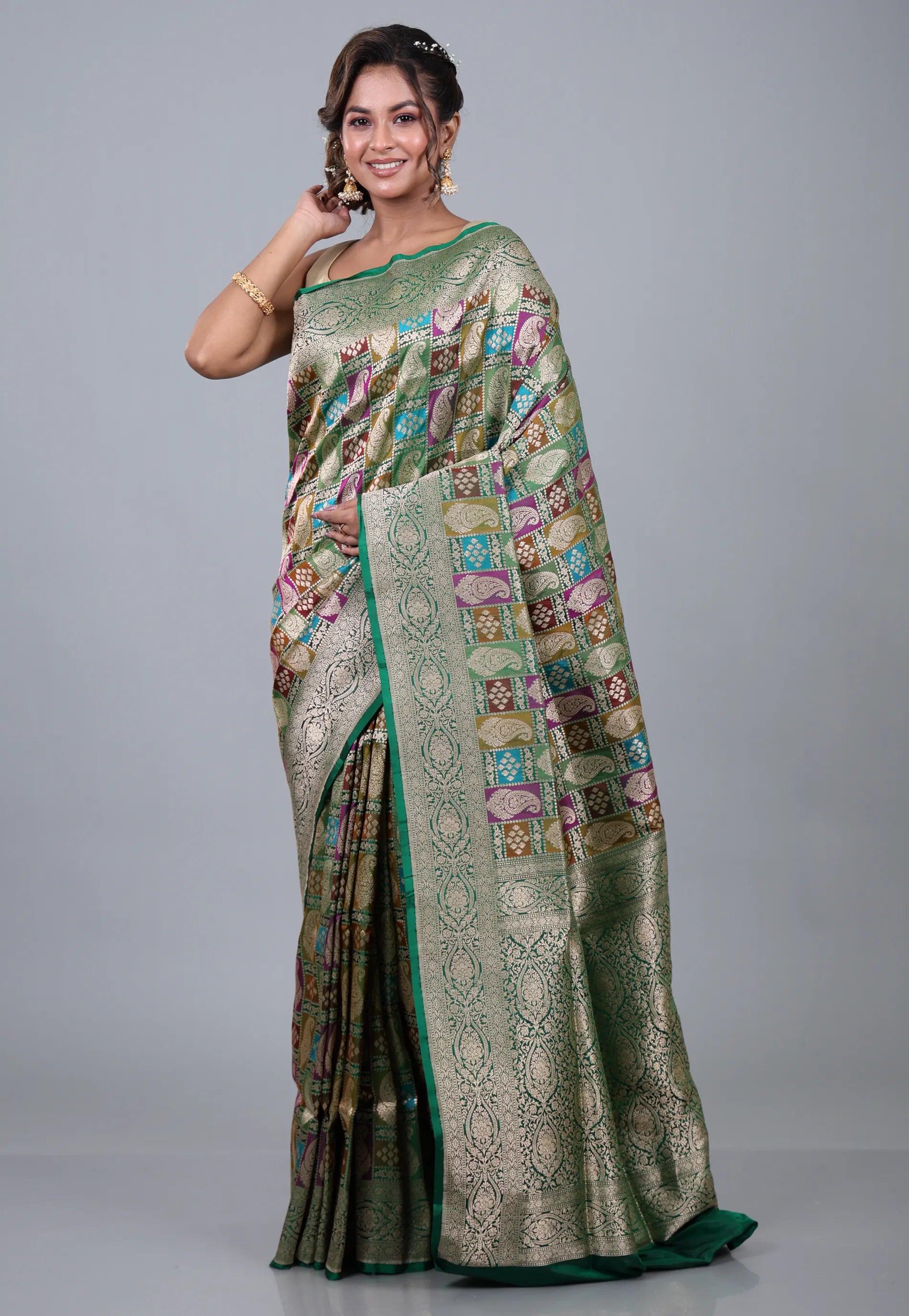 Multi Colour Pure Exclusive Rangkat Katan Silk Saree With Blouse Piece - Adi Akshoy & Co.
