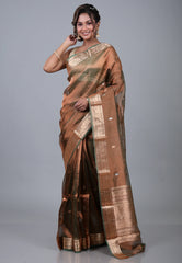 Cross Copper Pure Tissue Katan Silk Saree with Blouse Piece - Adi Akshoy & Co.