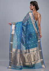Cross Blue Pure Tissue Katan Silk Saree with Blouse Piece - Adi Akshoy & Co.
