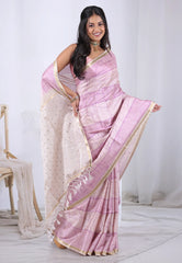 Tussar colour with Magenta print Tussar Silk Saree with Blouse Piece – Adi Akshoy & Co.
