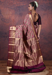 Magenta Pure Kanjivaram Silk Saree with Blouse Piece - Adi Akshoy & Co.