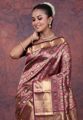Magenta Pure Kanjivaram Silk Saree with Blouse Piece - Adi Akshoy & Co.
