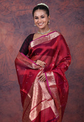 Cross Red Pure Tissue Katan Silk Saree with Blouse Piece - Adi Akshoy & Co.