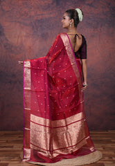 Cross Red Pure Tissue Katan Silk Saree with Blouse Piece - Adi Akshoy & Co.