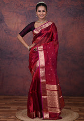 Cross Red Pure Tissue Katan Silk Saree with Blouse Piece - Adi Akshoy & Co.