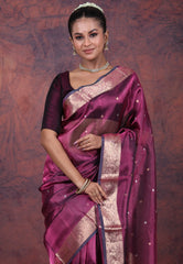 Cross Magenta Pure Tissue Katan Silk Saree with Blouse Piece - Adi Akshoy & Co.