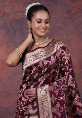 Wine Purple Pure Meena Katan Silk Saree with Blouse Piece - Adi Akshoy & Co.