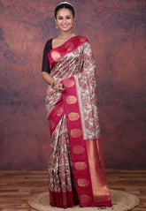 Tussar Colour Tussar Kalamkari Silk Saree with Blouse Piece - Adi Akshoy & Co.