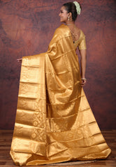 Golden Brocade Tissue Kanjivaram Silk Saree With Blouse Piece - Adi Akshoy & Co.