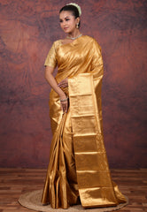 Golden Brocade Tissue Kanjivaram Silk Saree With Blouse Piece - Adi Akshoy & Co.