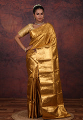 Golden Brocade Tissue Kanjivaram Silk Saree With Blouse Piece - Adi Akshoy & Co.