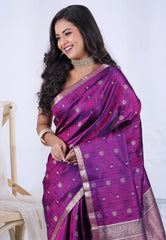 Cross Magenta with Zari work Pure Kanjivaram Silk Saree with Blouse Piece – Adi Akshoy & Co.