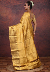 Golden Brocade Pure Tissue Kanjivaram Silk Saree With Blouse Piece - Adi Akshoy & Co.