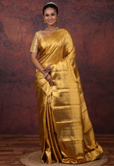 Golden Brocade Pure Tissue Kanjivaram Silk Saree With Blouse Piece - Adi Akshoy & Co.