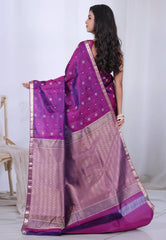 Cross Magenta with Zari work Pure Kanjivaram Silk Saree with Blouse Piece – Adi Akshoy & Co.