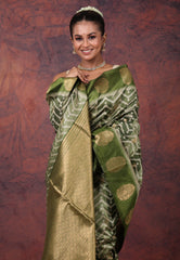 Green Tussar Kotki Print Silk Saree with Blouse Piece - Adi Akshoy & Co.