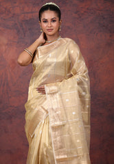 Cross Golden Pure Tissue Katan Silk Saree with Blouse Piece - Adi Akshoy & Co.