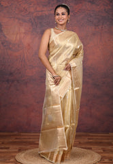 Cross Golden Pure Tissue Katan Silk Saree with Blouse Piece - Adi Akshoy & Co.