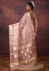 Cross Peach Pure Tissue Katan Silk Saree with Blouse Piece - Adi Akshoy & Co.