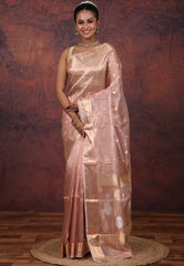 Cross Peach Pure Tissue Katan Silk Saree with Blouse Piece - Adi Akshoy & Co.