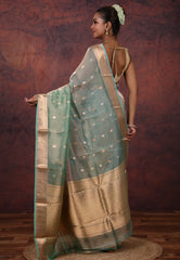 Cross Sea Green Pure Tissue Katan Silk Saree with Blouse Piece - Adi Akshoy & Co.