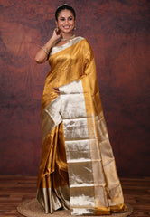 Golden Brocade Pure Tissue Kanjivaram Silk Saree With Blouse Piece - Adi Akshoy & Co.