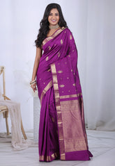 Magenta with Zari work Pure Kanjivaram Silk Saree with Blouse Piece – Adi Akshoy & Co.