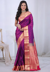 Cross Magenta with Zari work Pure Kanjivaram Silk Saree with Blouse Piece – Adi Akshoy & Co.