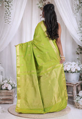 Parrot Green Pure Kanjivaram Silk Saree with Blouse Piece - Adi Akshoy & Co.