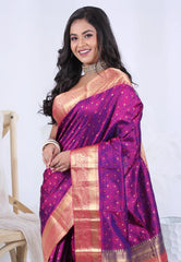 Cross Magenta with Zari work Pure Kanjivaram Silk Saree with Blouse Piece – Adi Akshoy & Co.