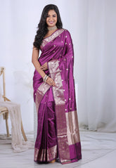 Magenta Pure Katan Silk Saree with Blouse Piece – Adi Akshoy & Co.