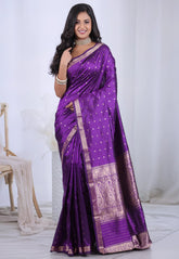 Purple Pure Katan Silk Saree with Blouse Piece - Adi Akshoy & Co.