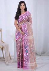 Brown Dhakai Jamdani Cotton Saree without Blouse Piece - Adi Akshoy & Co.