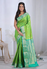Green Pure Kanjivaram Silk with Zari work Saree with Blouse Piece – Adi Akshoy & Co.