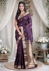 Deep Magenta Pure Kanjivaram Silk Saree with Blouse Piece - Adi Akshoy & Co.
