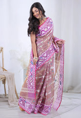 Brown Dhakai Jamdani Cotton Saree without Blouse Piece - Adi Akshoy & Co.
