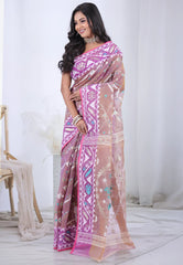 Brown Dhakai Jamdani Cotton Saree without Blouse Piece - Adi Akshoy & Co.