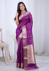 Purple Pure Kora Silk Saree with Blouse Piece - Adi Akshoy & Co.