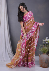 Brown Dhakai Jamdani Cotton Saree without Blouse Piece - Adi Akshoy & Co.