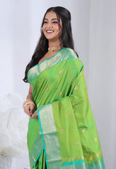 Green Pure Kanjivaram Silk with Zari work Saree with Blouse Piece – Adi Akshoy & Co.