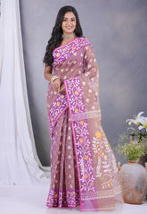 Brown Dhakai Jamdani Cotton Saree without Blouse Piece - Adi Akshoy & Co.