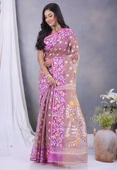 Brown Dhakai Jamdani Cotton Saree without Blouse Piece - Adi Akshoy & Co.