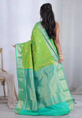 Green Pure Kanjivaram Silk with Zari work Saree with Blouse Piece – Adi Akshoy & Co.
