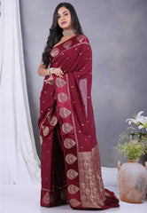 Magenta Pink with Zari work Khaddi Georgette Saree with Blouse Piece - Adi Akshoy & Co.